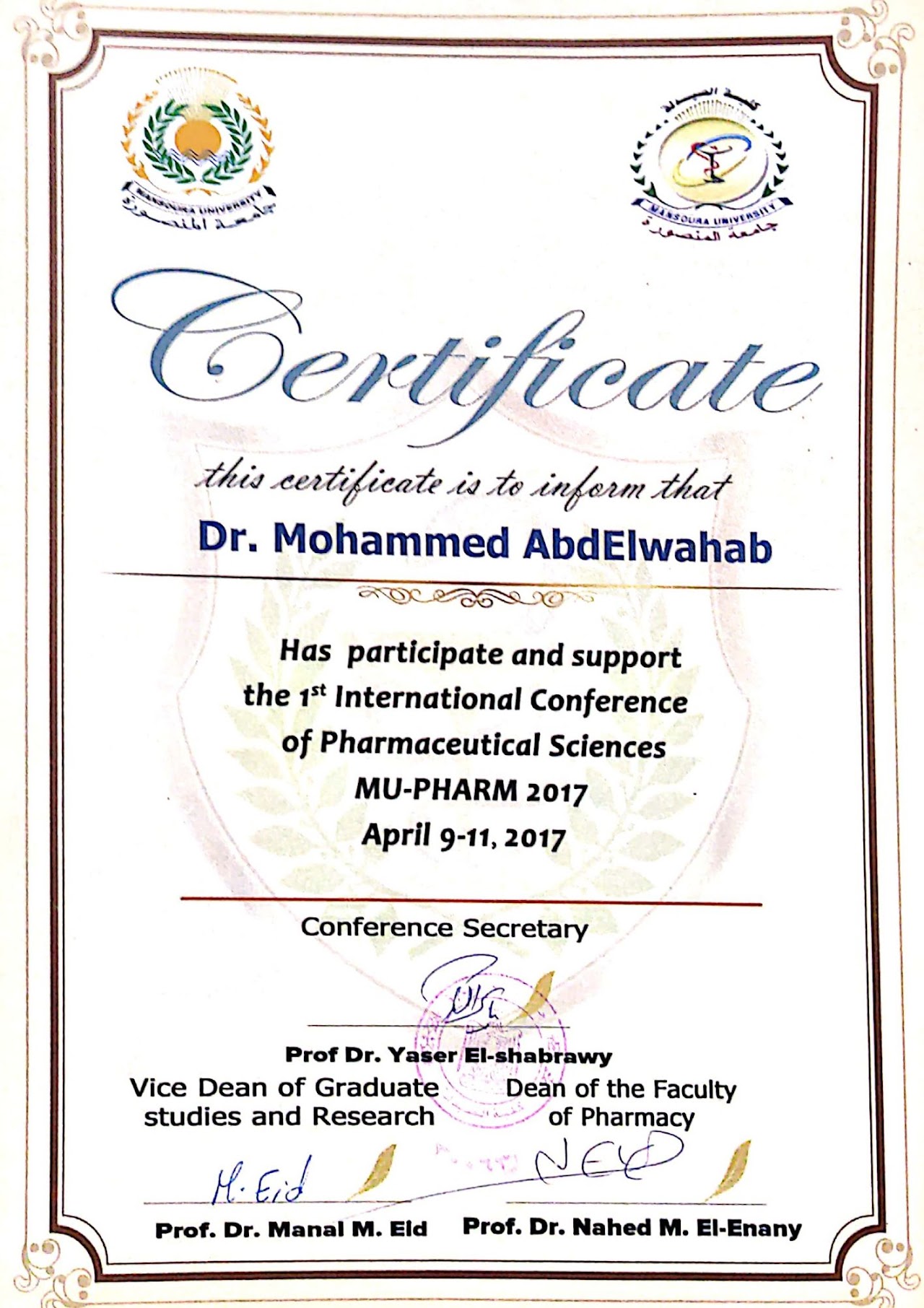 Participated as a workshop tutor at the 1st International Conference of Pharmaceutical Sciences, MU-PHARM 2017