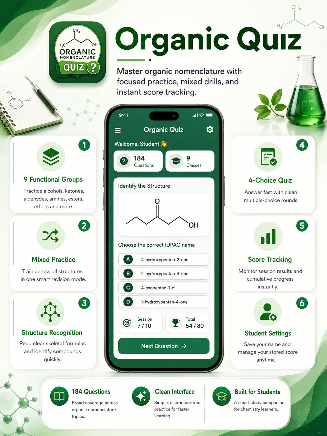 Organic Nomenclature Quiz App Description