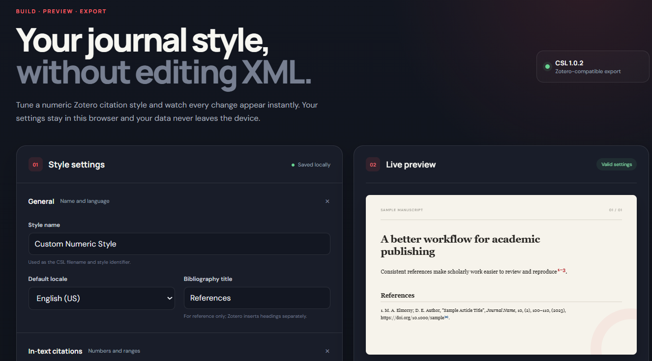 Zotero Style Creator web app preview